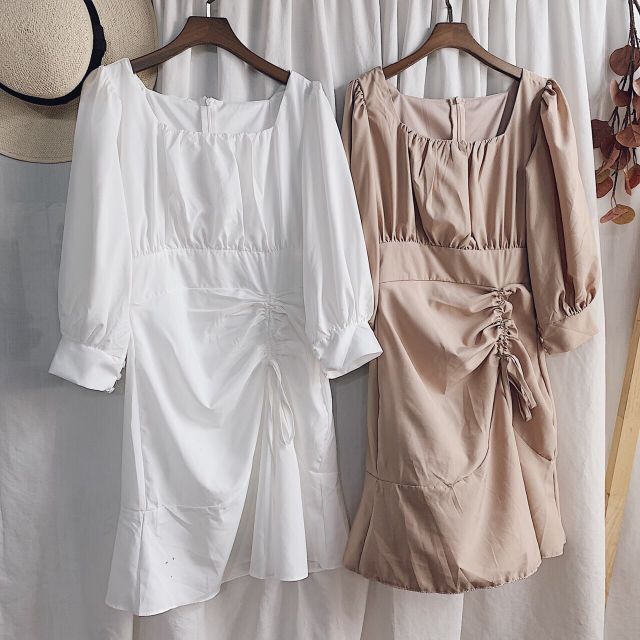 Ảnh chụp thật phía sau- đầm tay dài rút hông