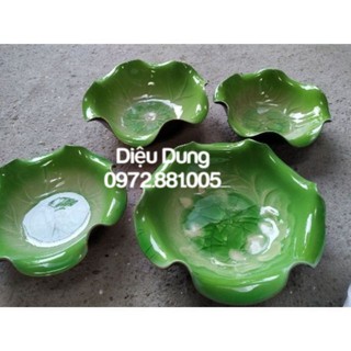 Bát thả hoa ban thần tài - bát tụ lộc màu xanh lá