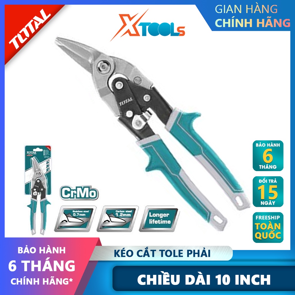 Kéo cắt tole phải TOTAL THTJ533106 | kéo cắt tôn chiều dài 250mm (10inch) độ dày cắt tối đa thép carbon ≤ 1.2mm, thép kh
