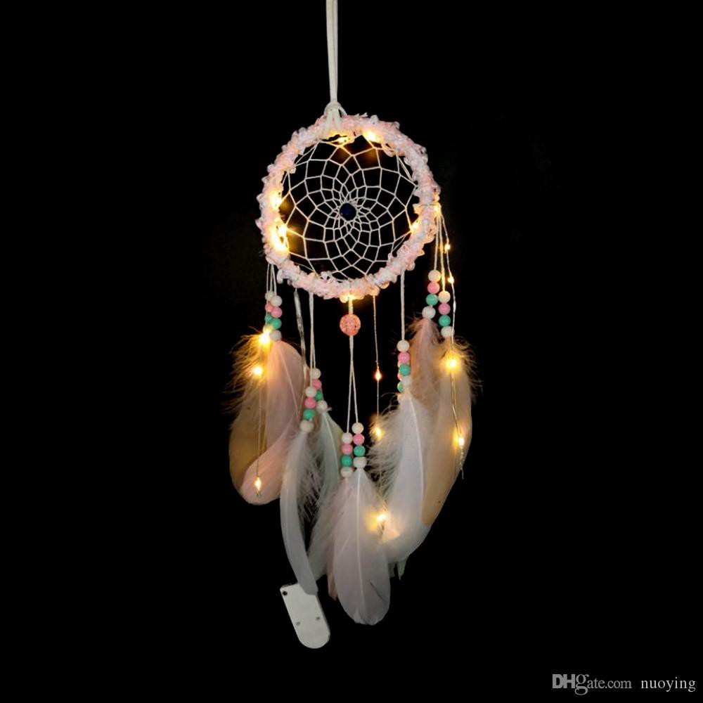 Dreamcatcher lông vũ đính hạt, tặng kèm dây đèn led( chọn mẫu)