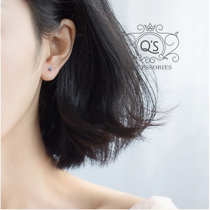 Khuyên tai nụ bạc 925 đính đá 4 chấu bông bạc trơn tối giản đen trắng S925 BASIC Silver Earrings QA SILVER EA170801