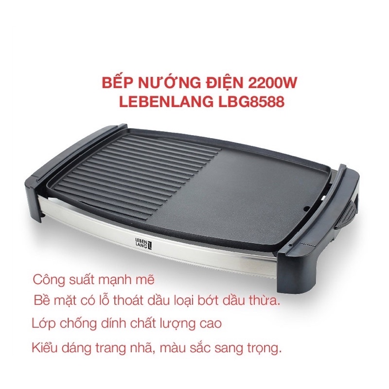 ( Mua1 Tặng1 Quà 0đ ) Bếp vỉ nướng điện không khói BBQ chống dính cao cấp chính hãng Lebenlang ĐỨC LBG 8588.BH 24 THÁNG