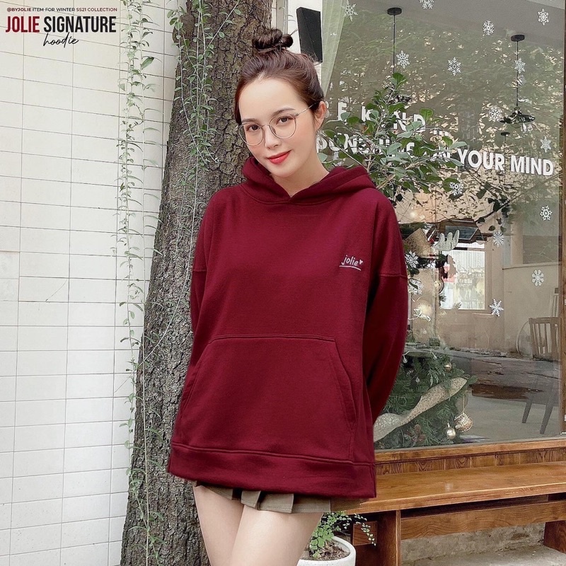 Áo hoodie nỉ bông dày dặn JOLIE SIGNATURE form suông xẻ tà