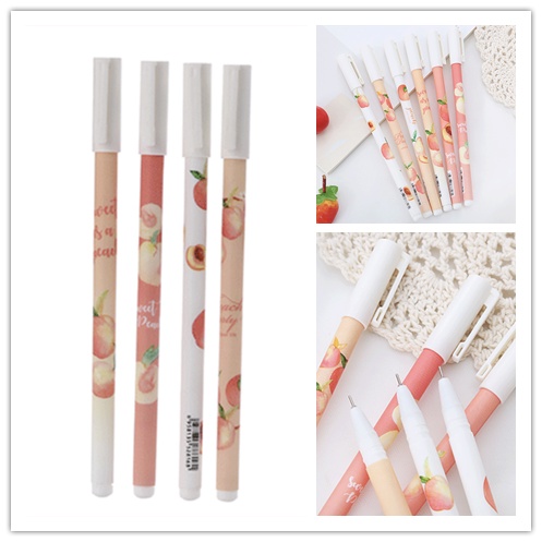 Set 6 Bút Mực Gel Ngòi 0.5mm In Họa Tiết Quả Đào Dễ Thương Cho Học Sinh / Văn Phòng