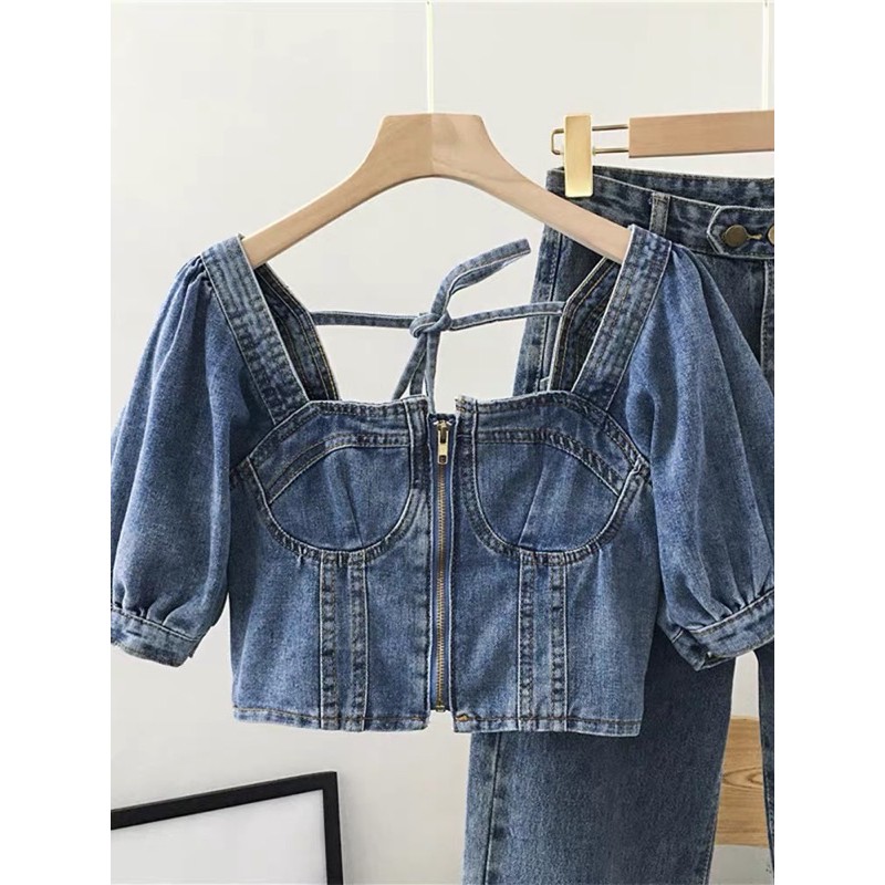 [SẴN BIG SIZE] Áo croptop jeans cá tính phong cách ulzzang