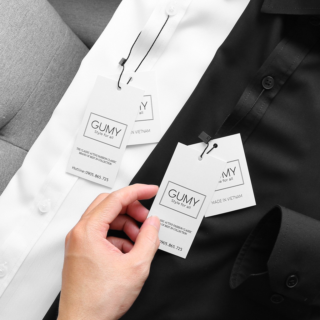 Áo Sơ Mi Nam Tay Dài Trắng Đen GUMY SM008TD Công Sở Đẹp dáng ôm, vải chéo không nhăn, thấm hút mồ hôi tốt