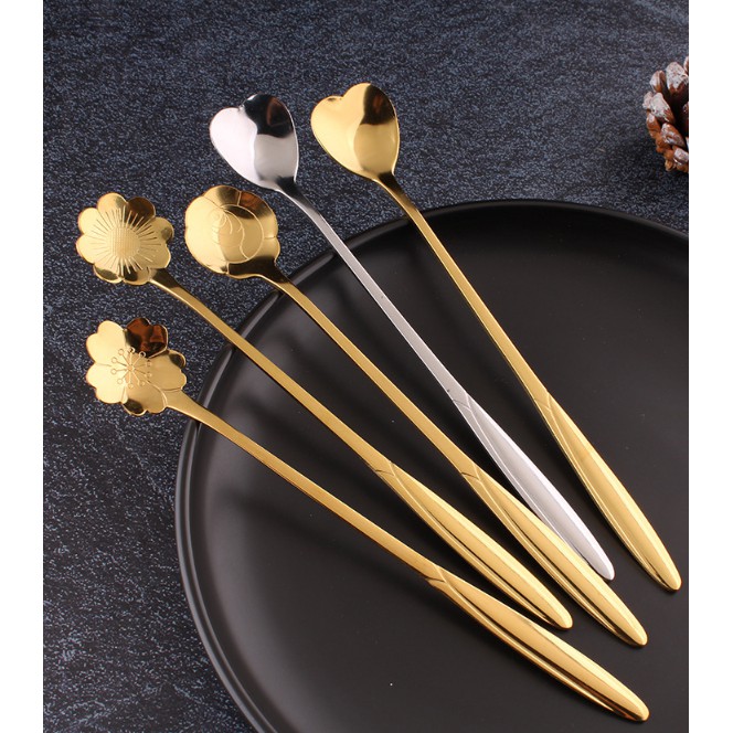 MUỖNG CÀ PHÊ ,KEM CÁN DÀI  INOX  NHIỀU HỌA TIÊT HOA ĐẸP