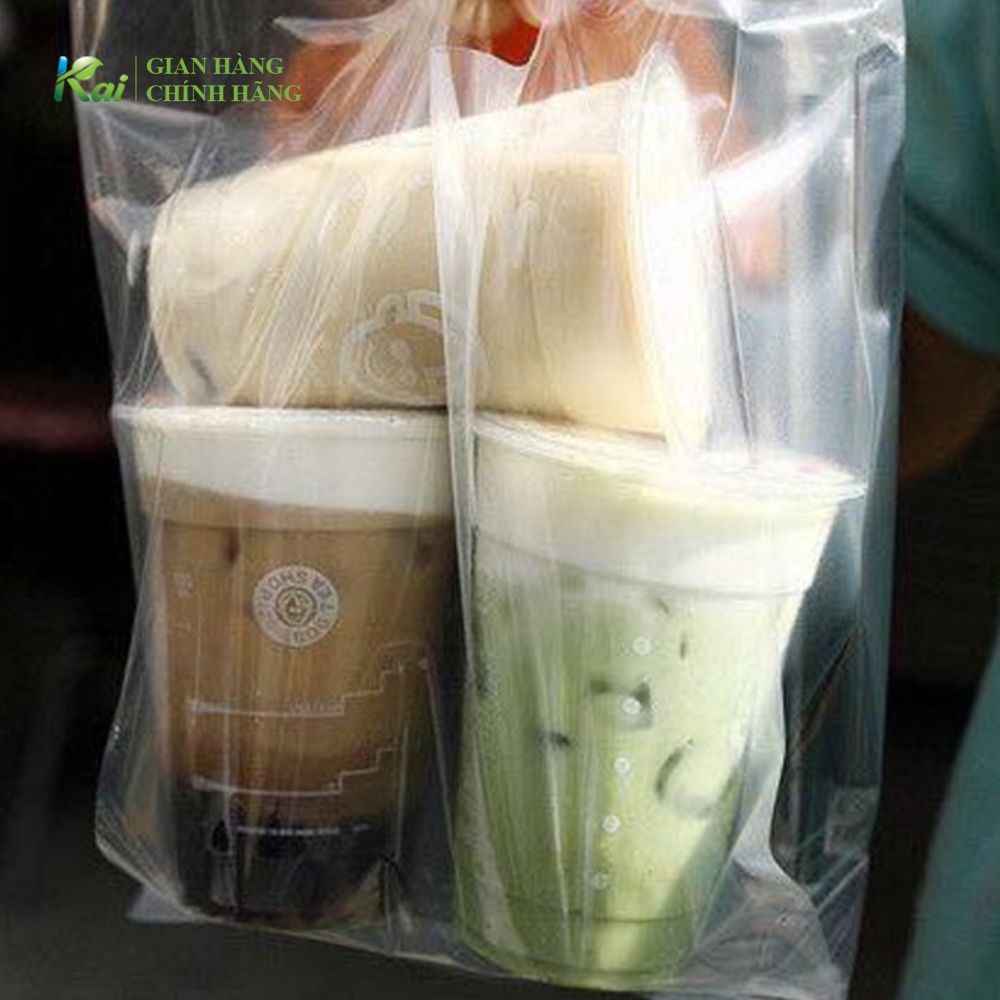1Kg Túi đôi đựng được 2 ly mang đi, làm từ ni lông PE trong suốt, xếp đáy và có vách ngăn
