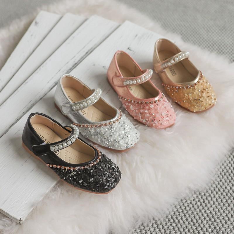 Giày sandal da PU PU chống trơn trượt đính đá thời trang cho bé gái