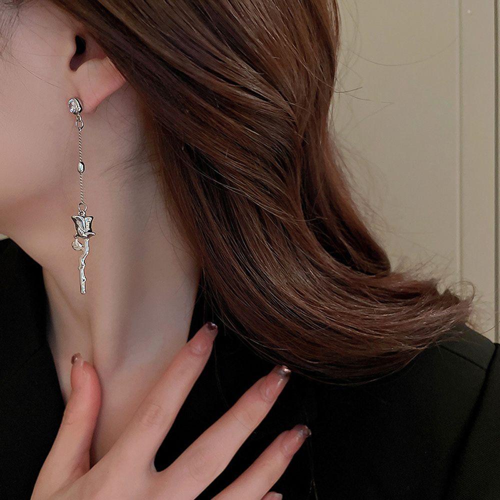 Bông Tai Dáng Dài Hình Hoa Hồng Phong Cách Pháp Thời Trang Cho Nữ