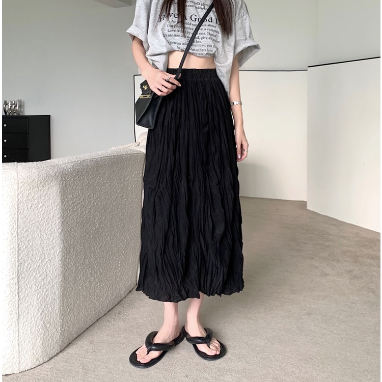 Chân váy SUXI dáng chữ A lưng cao màu trơn phong cách Hàn Quốc thời trang cho nữ