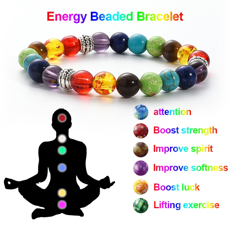 Vòng Tay Hạt Đá Núi Lửa Chakra 7 Luân Xa Có Thể Điều Chỉnh Kích Thước Giúp Giảm Căng Thẳng