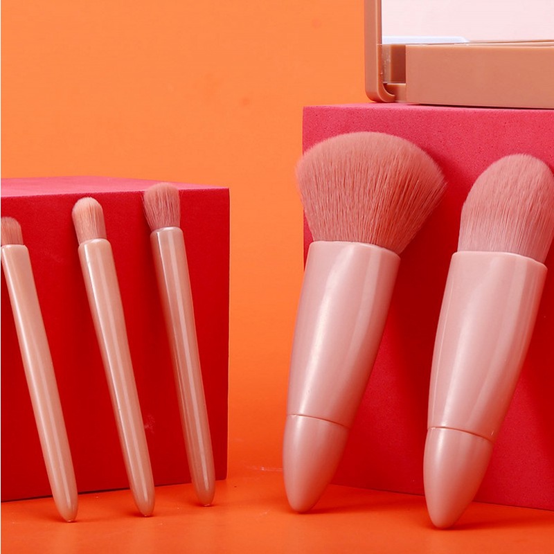 Set 5 Cọ Trang Điểm Phấn Nền Phấn Phủ Phấn Mắt Sợi Len Mềm Có Gương Cầm Tay Dành Cho Người Mới Bắt Đầu