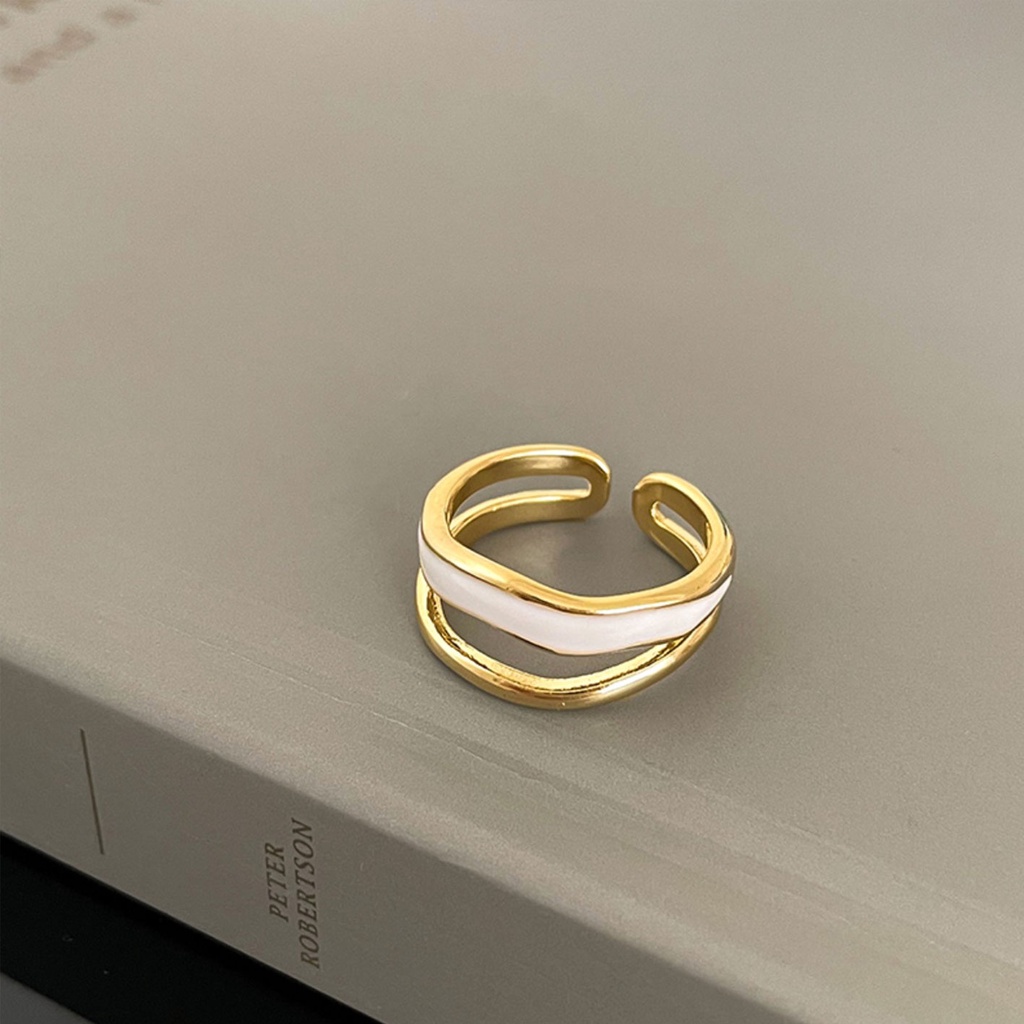 Nhẫn Đeo Tay Kim Loại Hai Lớp Đính Đá Zircon Họa Tiết Vân Đá Zircon Thiết Kế Tinh Tế Sang Trọng Thanh Lịch Có Thể Điều Chỉnh Cho Nữ