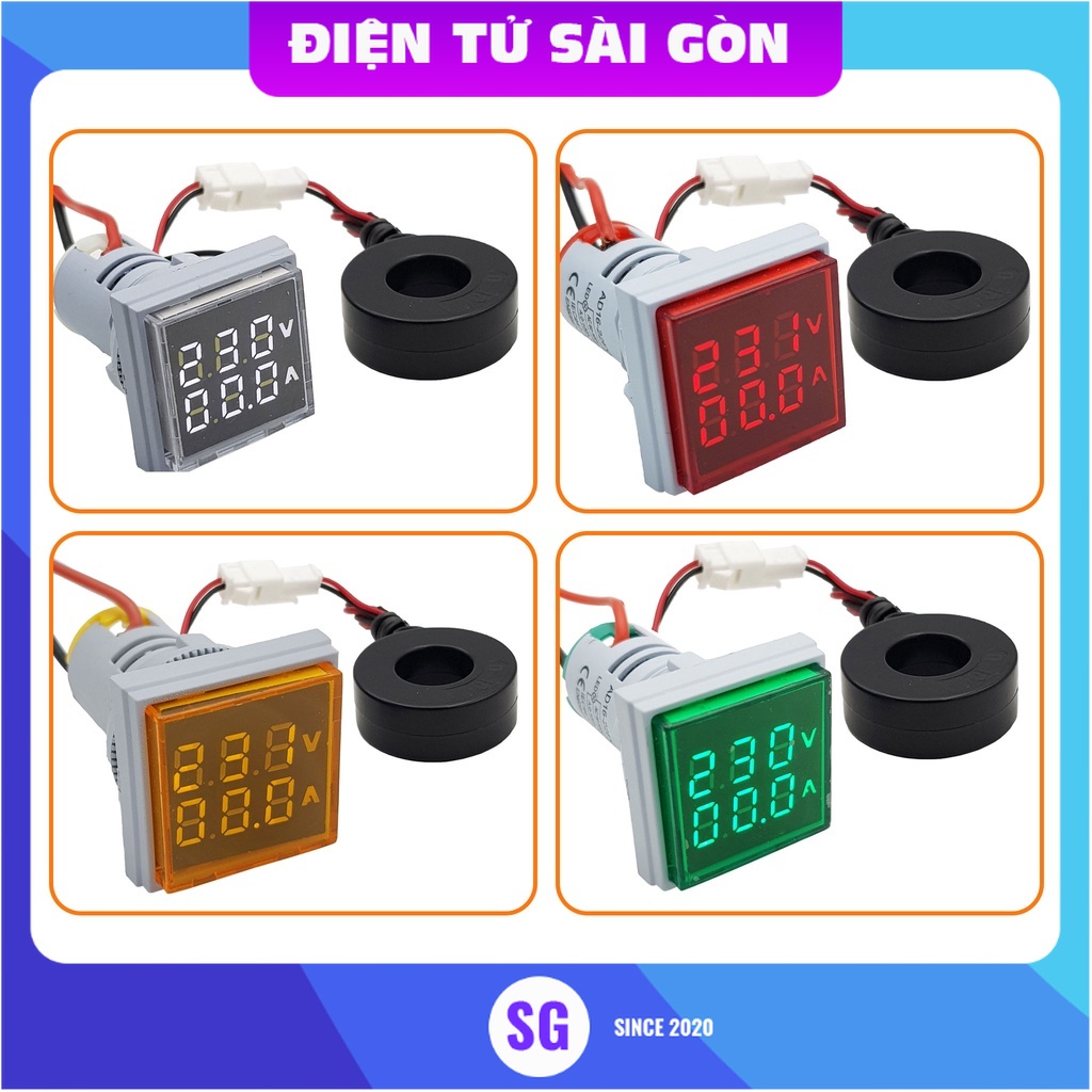 Đồng hồ đo dòng điện, điện áp 50-500VAC màu đỏ, xanh dương, xanh lá, trắng, vàng