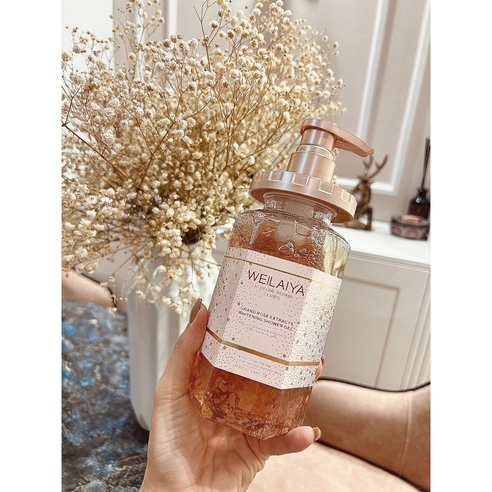 Sữa tắm Weilaiya trắng da cánh hoa hồng Damask 450ml Hàng chính hãng