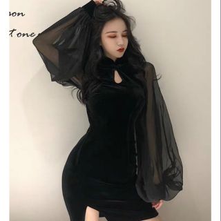//SỈ BẰNG LẺ // Đầm Sườn xám đen ôm body xẻ tà trung hoa nữ tính dự tiệc