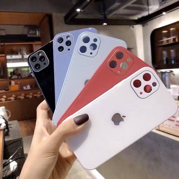 Ốp Lưng Kính Viền Vuông Giả iphone 12  mặt  cường lực viền dẻo cùng màu với lưng máy Iphone 6p đến 11Promax | BigBuy360 - bigbuy360.vn