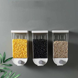 Hũ đựng gạo, các loại hạt, ngũ cốc, yến mạch chứa đến 1,5kg thiết kế treo tường chịu lực tốt, dễ dàng lấy ra bằng nút ấn