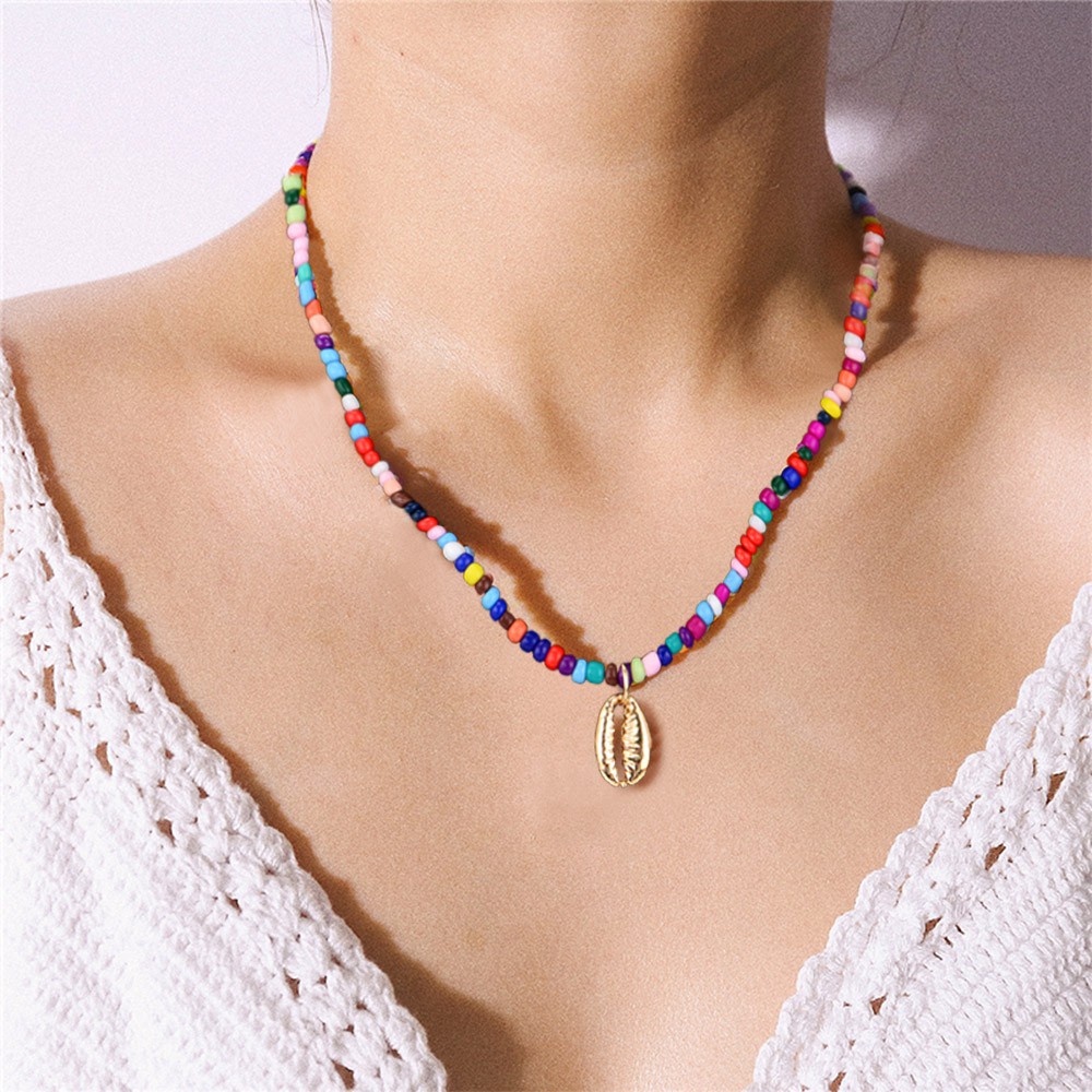 Necklace Bohemian Style Beads Choker Women 2pcs Colorful