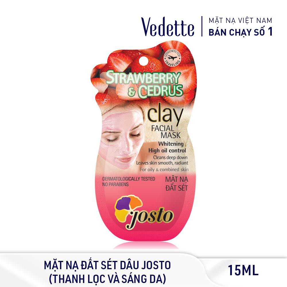 Mặt Nạ Đất Sét Đỏ Và Dâu JOSTO 15ml - DƯỠNG TRẮNG &amp; KIỂM SOÁT SỰ BÓNG DẦU - TPM032