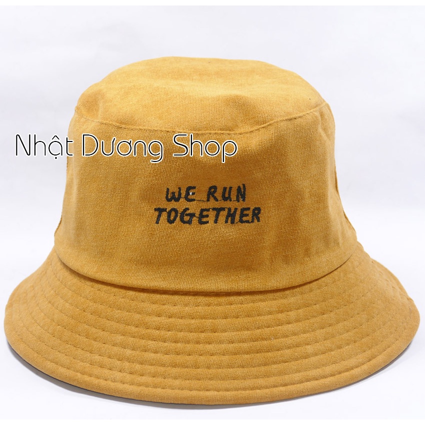 Nón Bucket vành cụp- Nón tai bèo thêu We Run Together chất nhung cao cấp phù hợp cho cả nam và nữ
