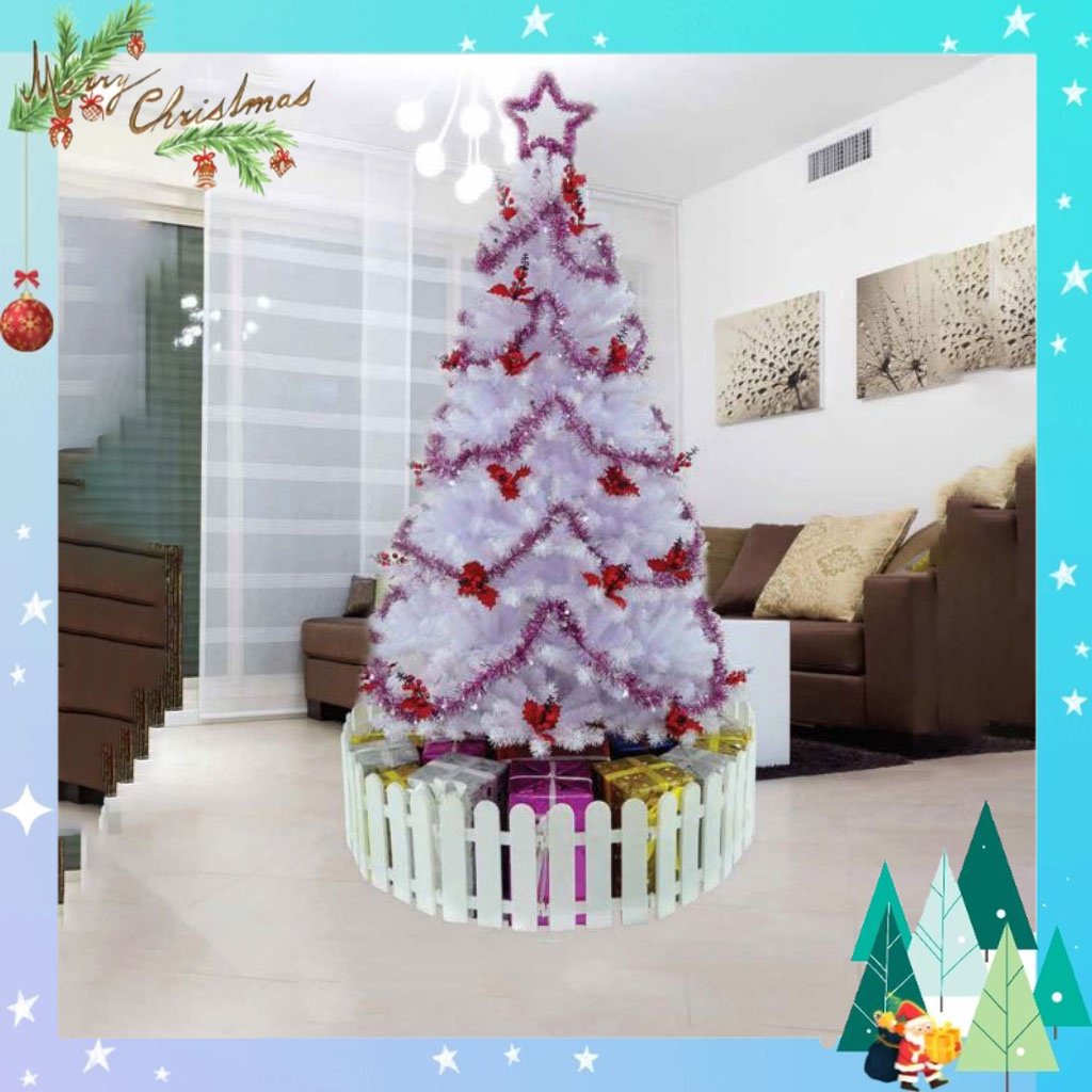 Cây thông noel 1m2 màu trắng gắn trái đỏ 2 in - cây thông noel đầu tròn đẹp trang trí giáng sinh trong nhà ngoài trời