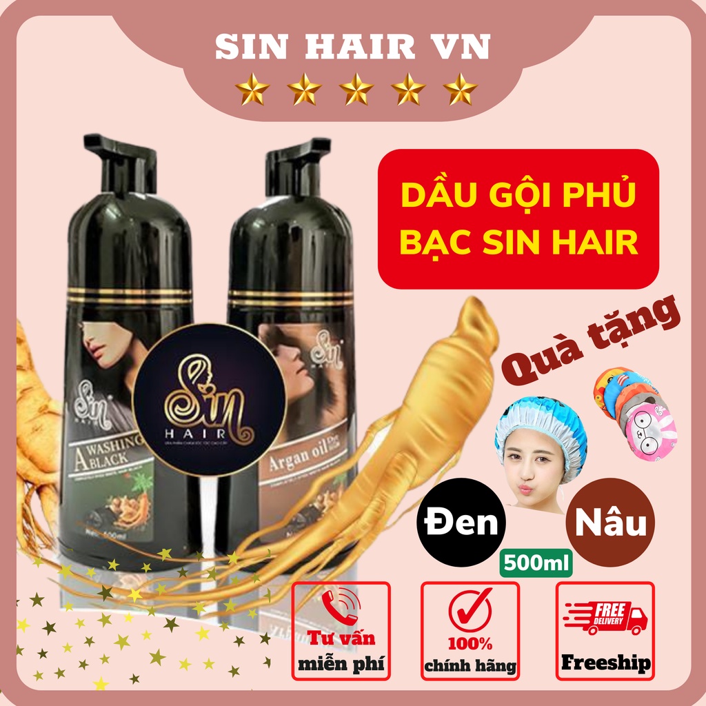 Dầu gội phủ bạc SIN HAIR chính hãng Nhật Bản, thành phần nhân sâm tự nhiên giúp đen tóc, nâu tóc từ lần gội đầu tiên.