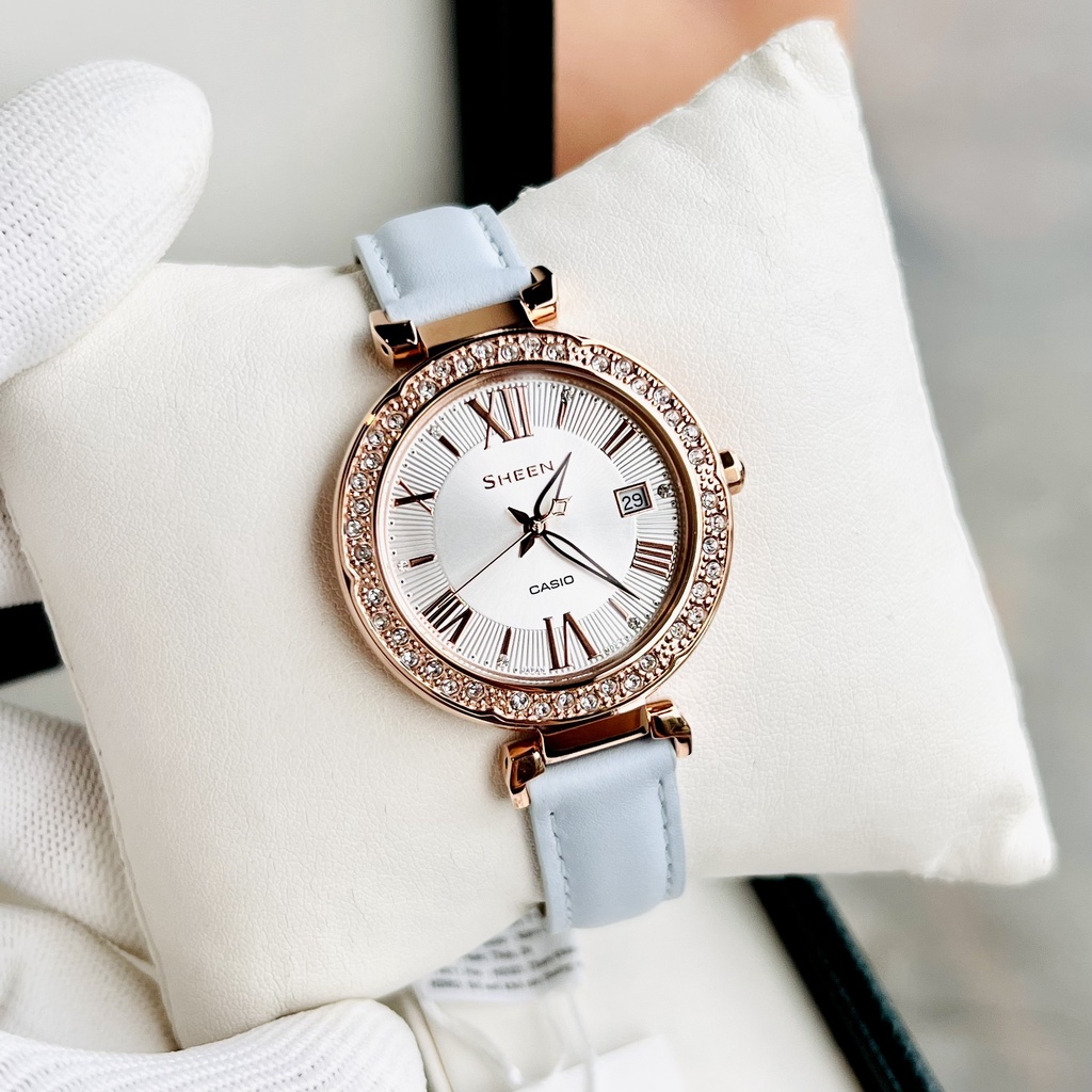 Đồng hồ nữ dây da Casio Sheen SHE 4057PGL 7B