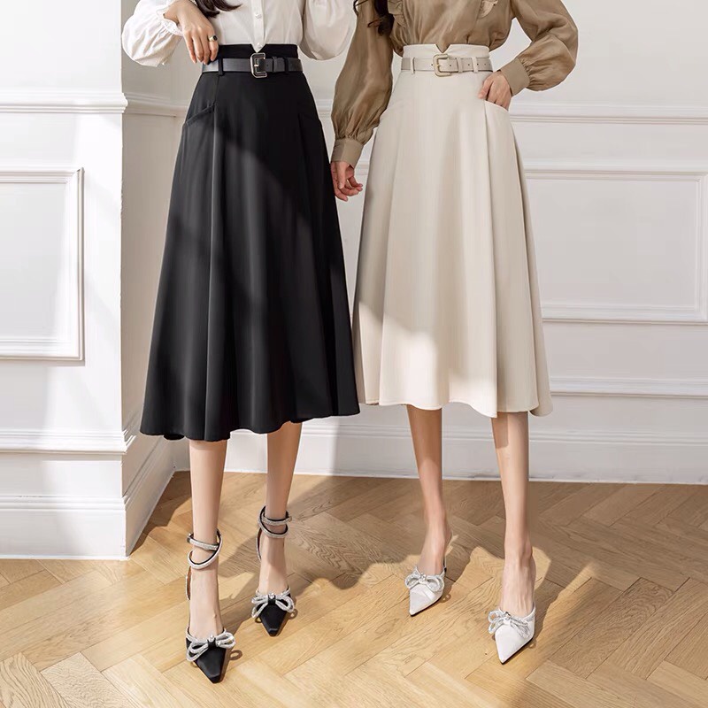 Chân váy midi cạp cao