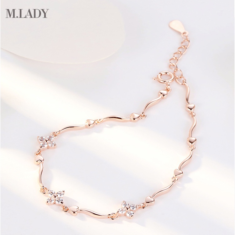 Lắc Tay Bạc Nữ - Cỏ Bốn Lá Đính Đá - Vòng Tay Bạc Sterling M.Lady Jewelry