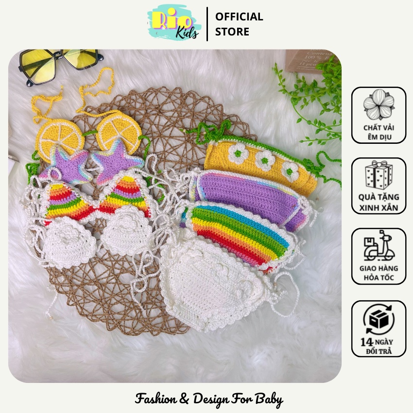 Bikini len handmade cao cấp cho bé gái sơ sinh-9kg đi bơi, thủy liệu, tắm biển đáng yêu - Riokids DB2