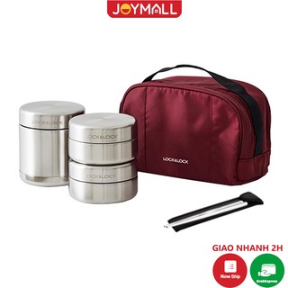Bộ Hộp Cơm Giữ Nhiệt Lock&Lock LHC8015 - Hàng Chính Hãng - Chất Liệu Thép Không Gỉ, Kèm Túi Giữ Nhiệt, Đôi Đũa Inox