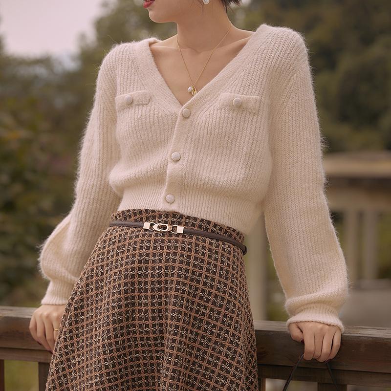 Áo khoác cardigan dệt kim cổ chữ V phong cách retro mới mùa thu/ đông 2021