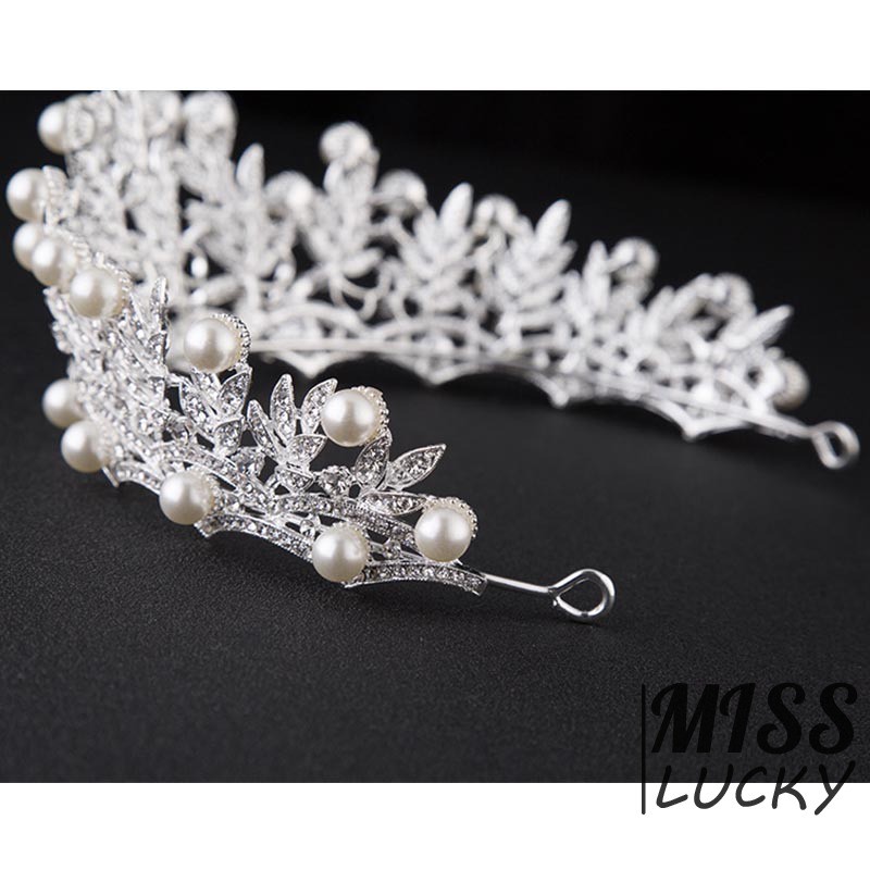 Cài tóc hình chiếc lá đính đá và ngọc trai giả thanh lịch dành cho nữ