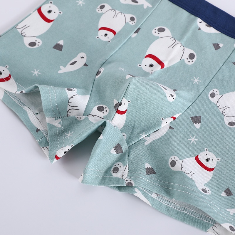 Set 4 Quần Lót Boxer 100% Cotton Thoải Mái In Họa Tiết Gấu Bắc Cực Hoạt Hình Cho Bé Trai 1-13 Tuổi