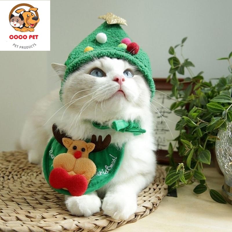 Mũ Và Yếm Noel Họa Tiết Giáng Sinh Dành Cho Chó Mèo - Thời Trang Chó Mèo