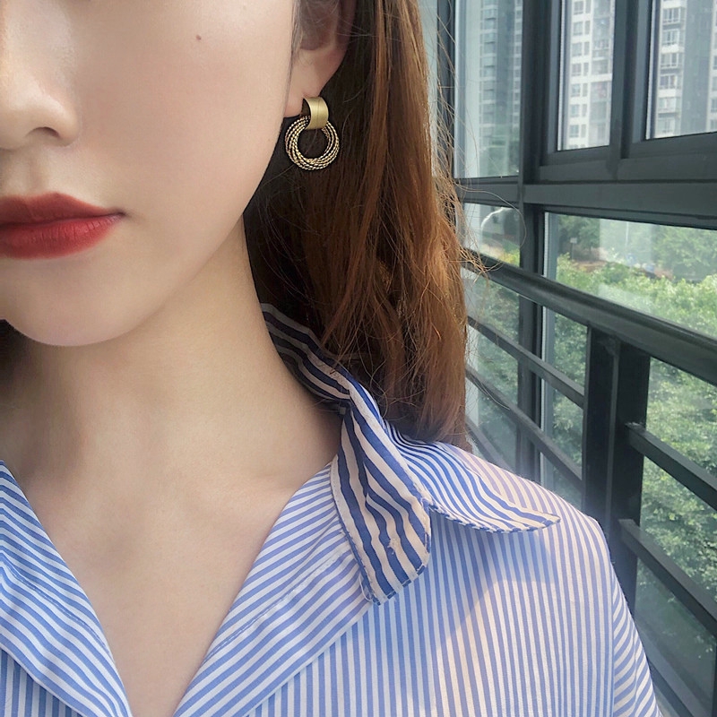 Đôi Khuyên Tai Hình Tròn Nhiều Lớp Phong Cách Hàn Quốc Thời Trang Cho Nữ