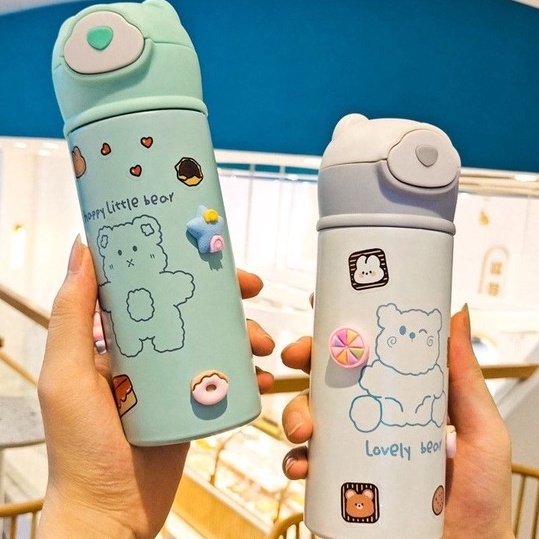 Bình inox giữ nhiệt nắp tai Gấu Pastel