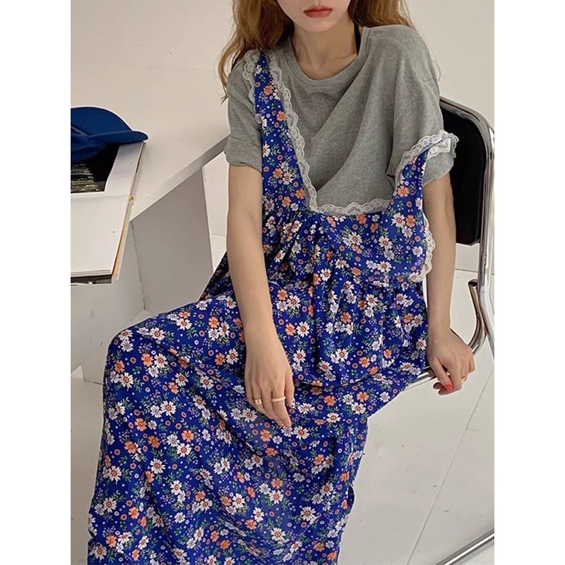 Váy yếm hoa cổ chữ V Sling