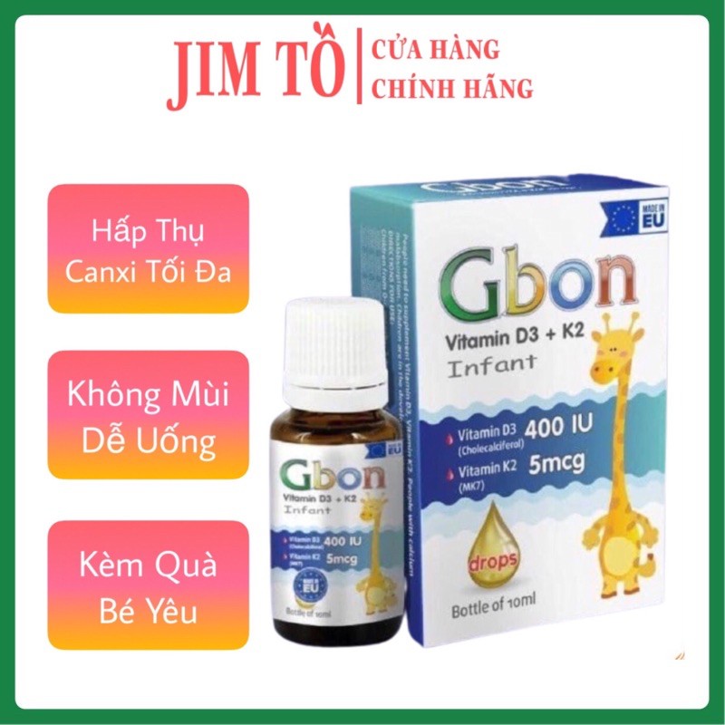 [Kèm Quà Cho Bé] Gbon Vitamin D3 K2 Infant Drops- hỗ trợ tăng cường hấp thụ canxi cho bé cao lớn