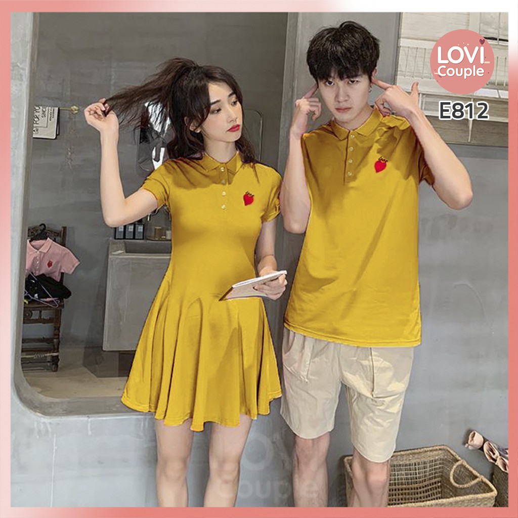 Đồ Đôi - Áo Cặp Áo Đôi - Áo Polo Vàng Thêu Tim Unisex Thời Trang E812 - Có Feedback