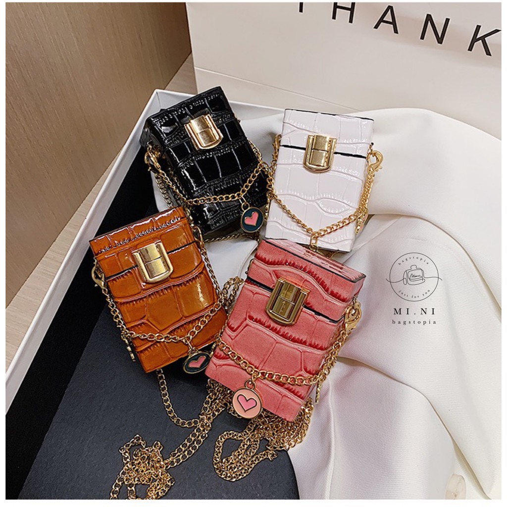 [Tặng kèm chuỗi charm dễ thươn] Túi Đeo Vai Hộp Vuông Mini Vân Da Rắn Form Vuông Cứng Cáp Cao Cấp 2021 | BigBuy360 - bigbuy360.vn