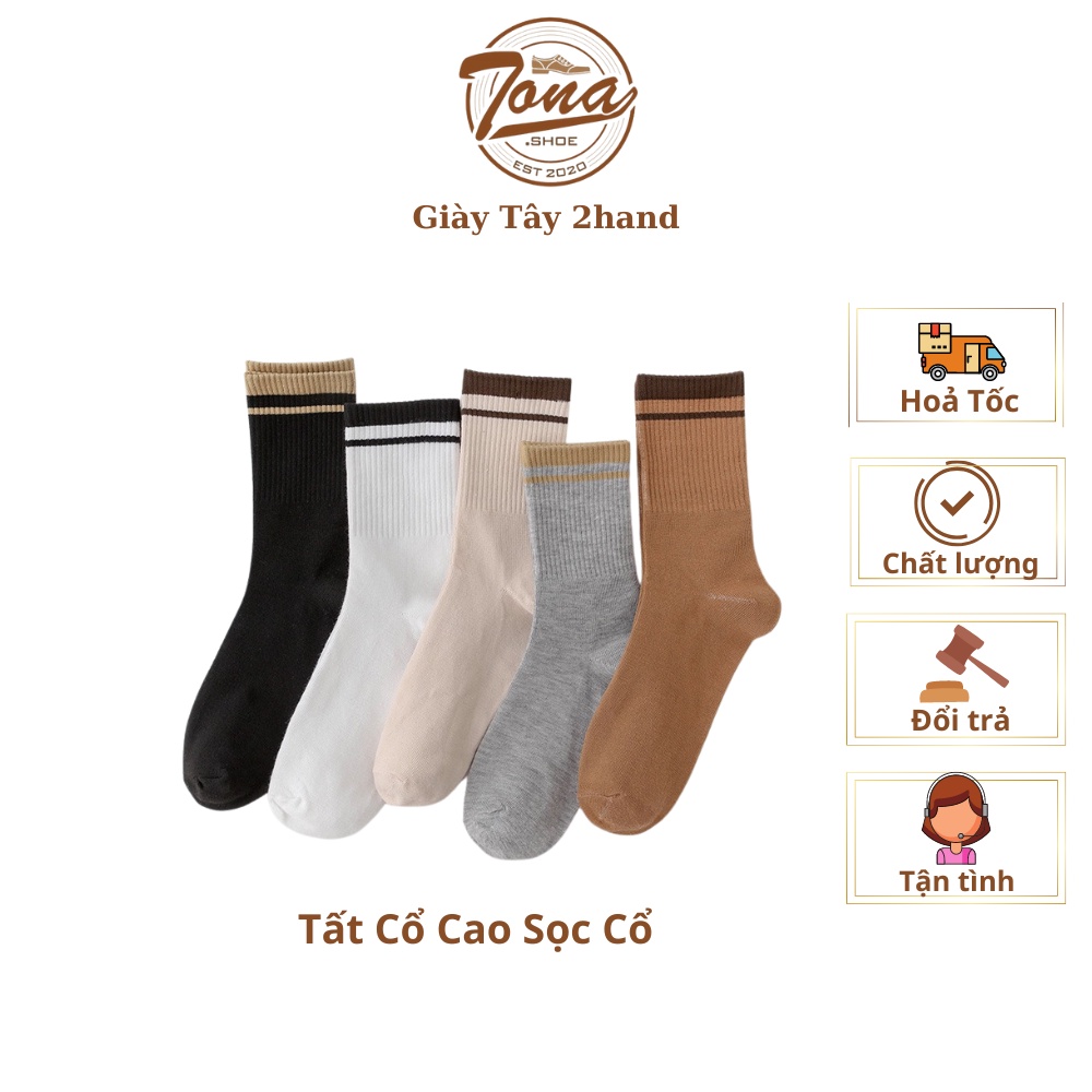 [Tonashoe] Tất Cổ Cao Hoạ Tiết Sọc Đủ Màu Nam Nữ