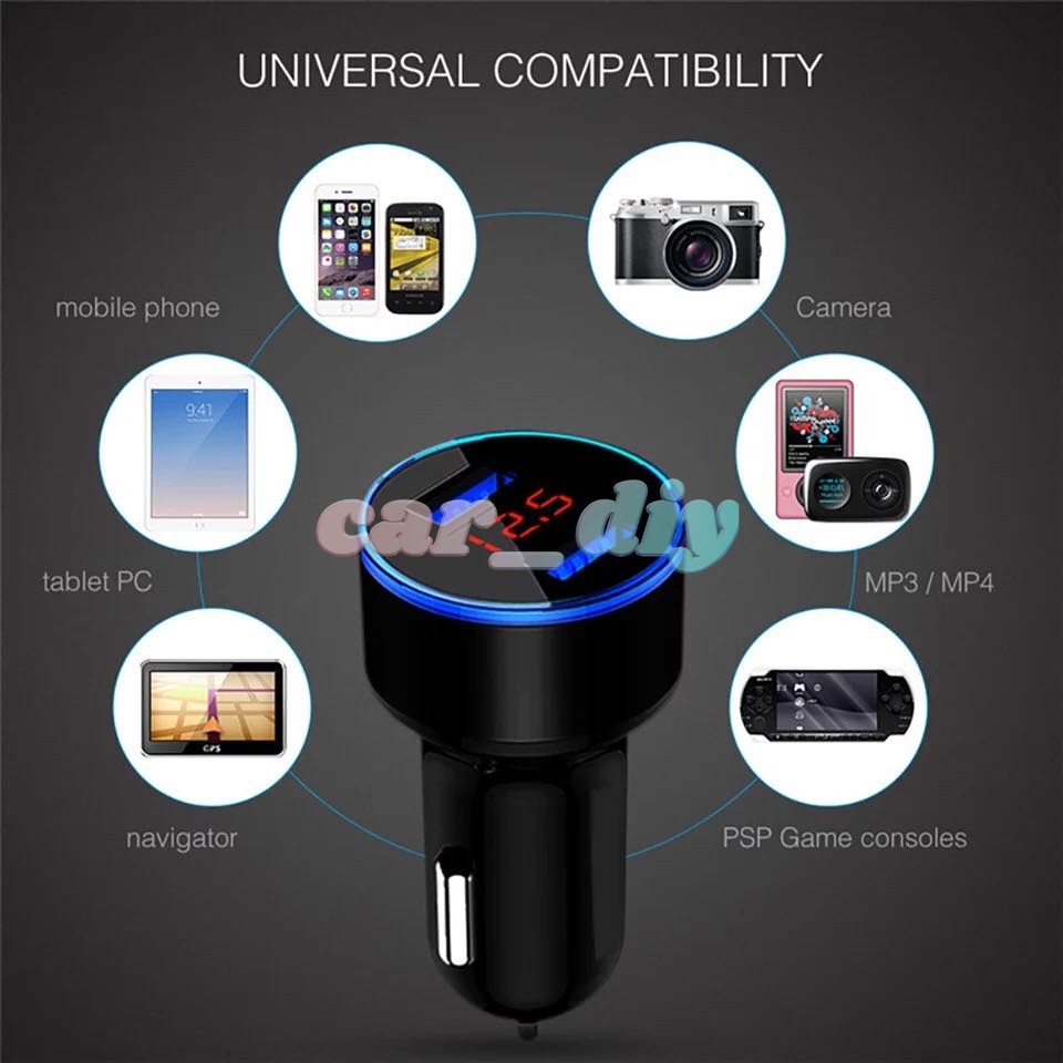 Tẩu Sạc 2 Cổng USB 3.1A 12-24V Có Màn Hình LCD Cho Điện Thoại Di Động