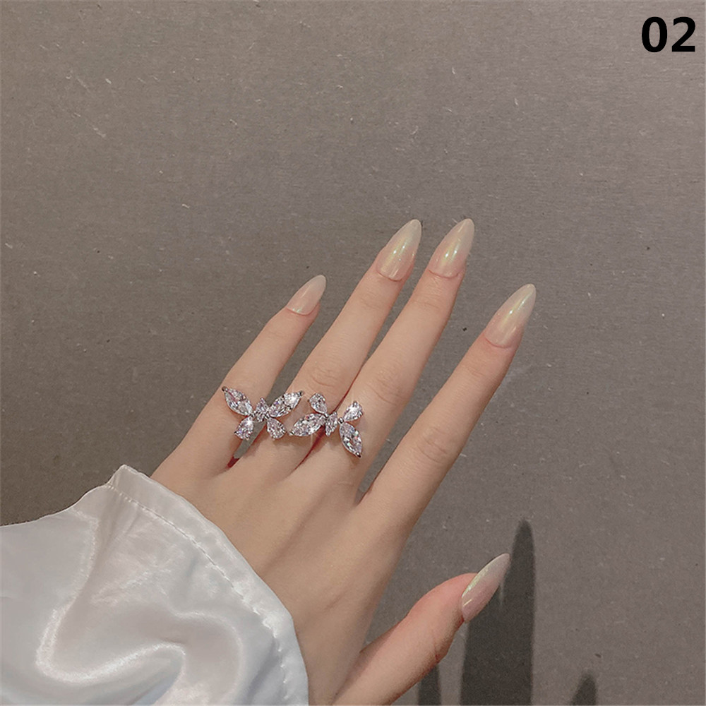 [sweet] woman fashion retro Crystal Butterfly taseel chain Opening Adjustment Rings index finger  rings gift