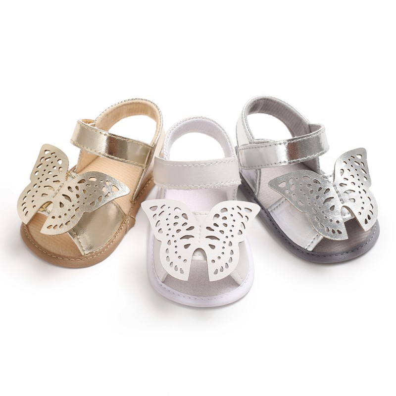 Giày sandals vải da đính bươm bướm xinh xắn cho bé