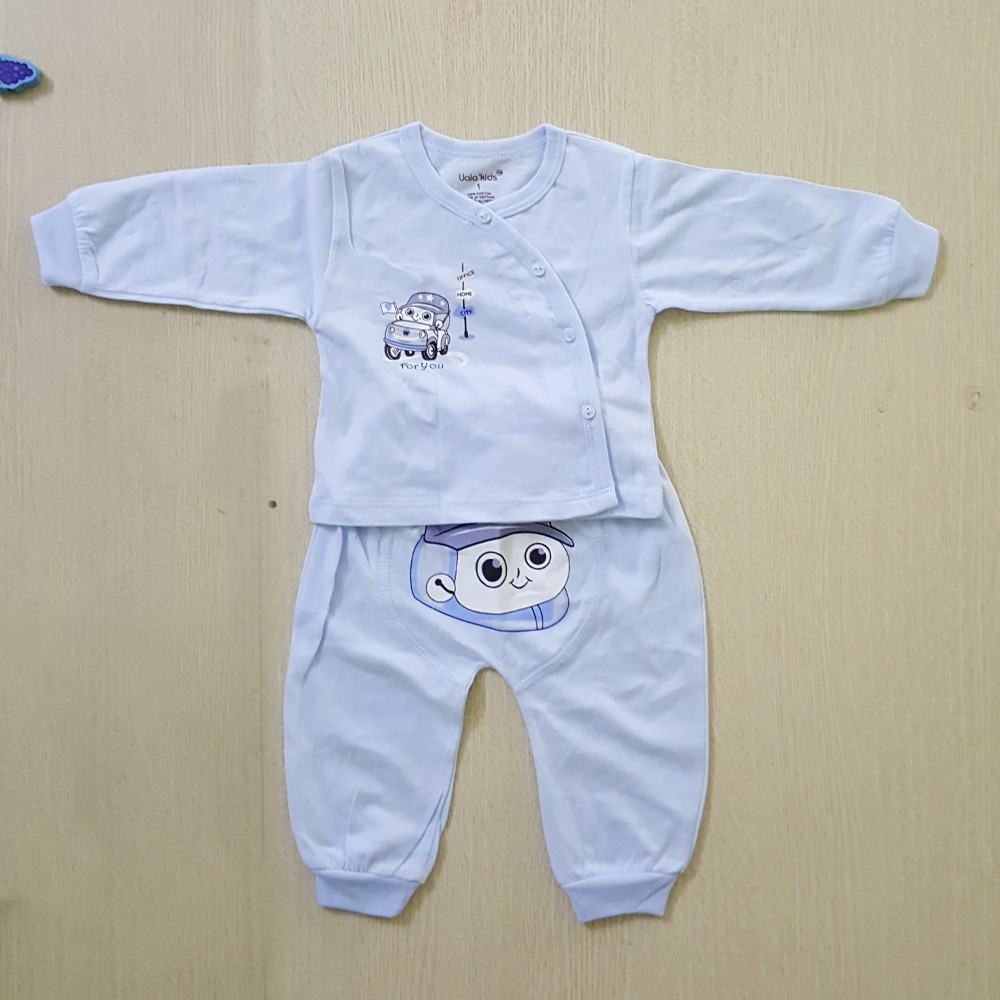 Bộ sơ sinh dài tay Uala cúc lệch chất liệu cotton họa tiết mông thú cho bé từ 3-5kg