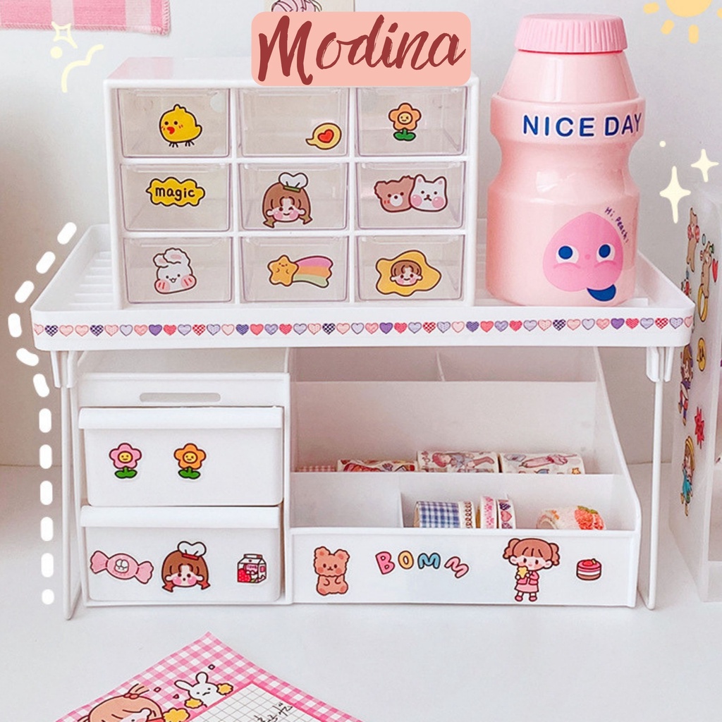 Kệ mini để bàn MODINA, kệ nhựa trang trí bàn học phong cách Hàn quốc