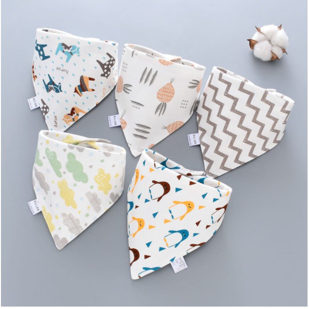 [100% cotton] Set 5 chiếc yếm tam giác cho bé màu sắc đẹp cực kỳ mềm mại 2 nấc cúc bấm dễ điều chỉnh 2 lớp